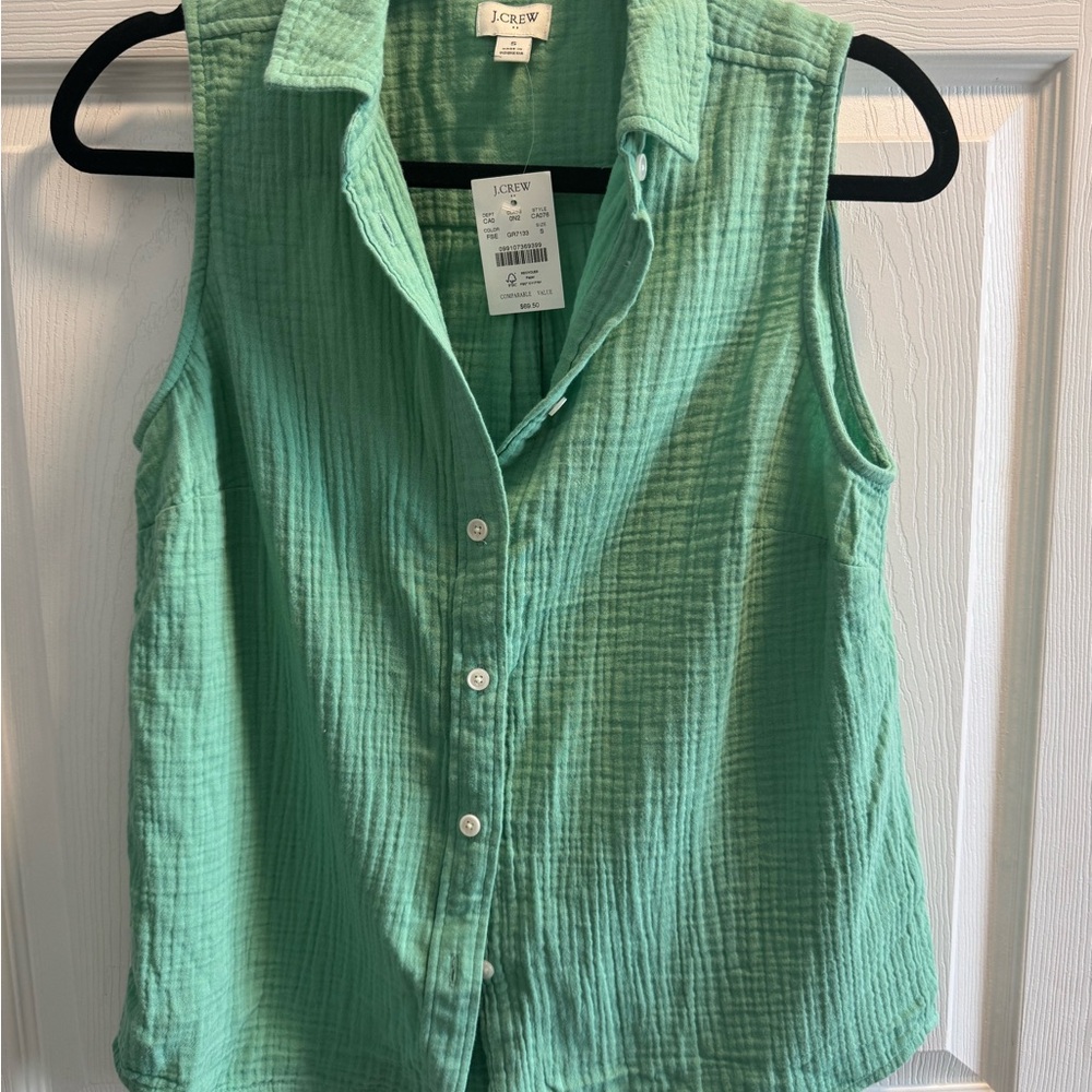 NWT: J. Crew Green Button Down Shirt with Notched Collar